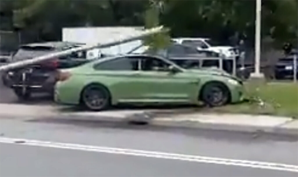  BMW M4 Driver Hits Two Pedestrians And Knocks Down Pole While Trying To Show Off