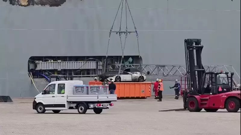  Fremantle Highway Salvage Video Shows Burned Mercedes EQE EV Being Submerged For Safety