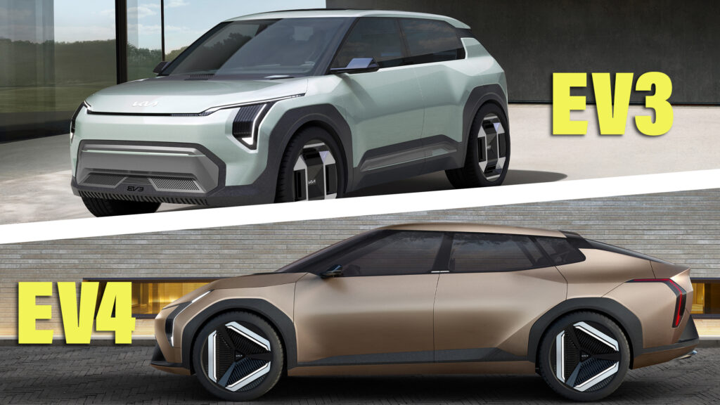     Le concept Kia EV3 est un « bébé » EV9, tandis que la berline EV4 fait référence à la Tesla Model 3.