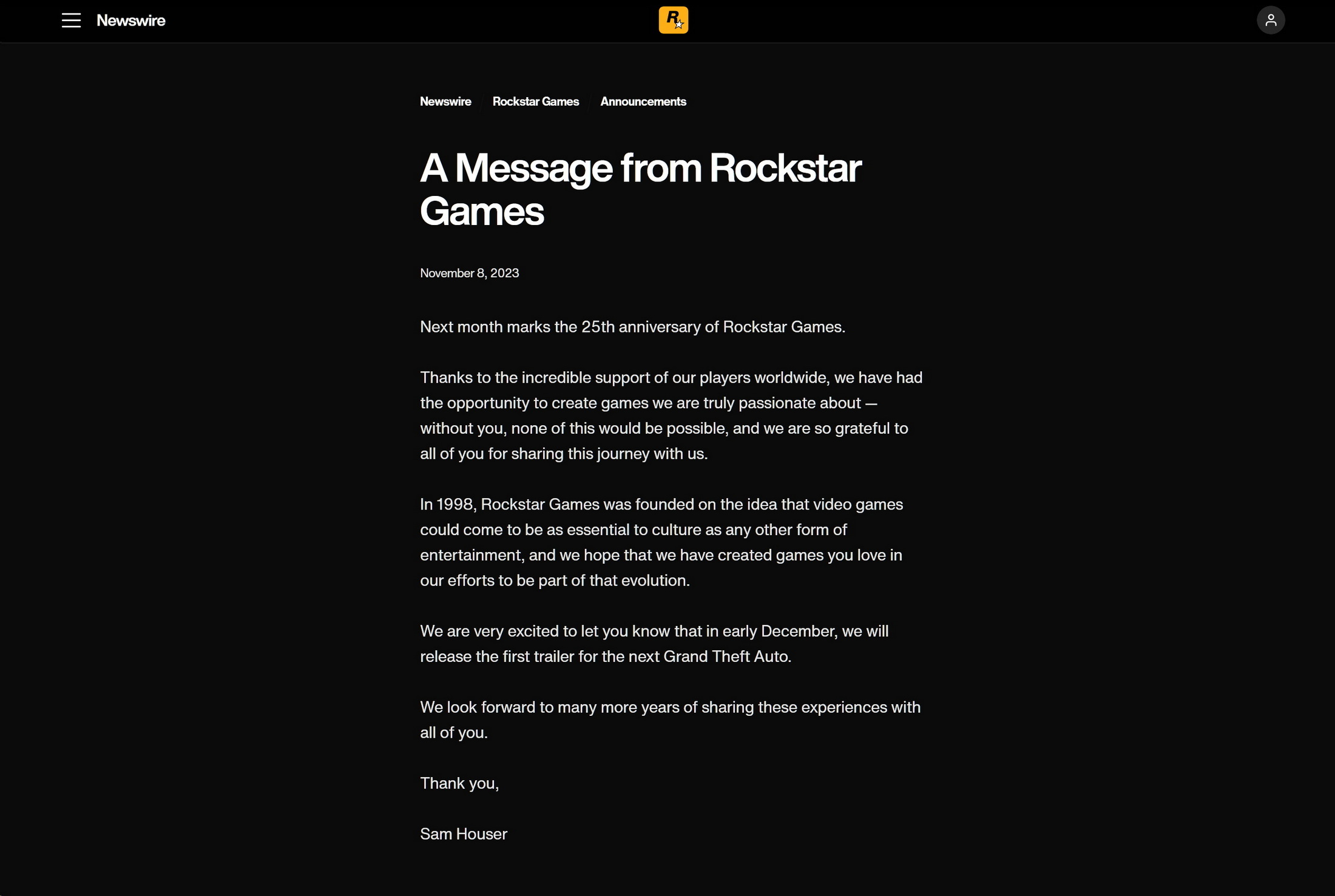 11 years ago today, Rockstar Games dropped the first official