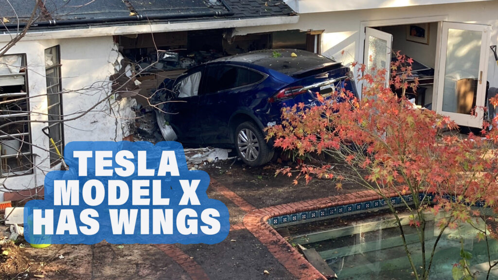  Out Of Control Tesla Flies Over A Swimming Pool Before Crashing Into A House