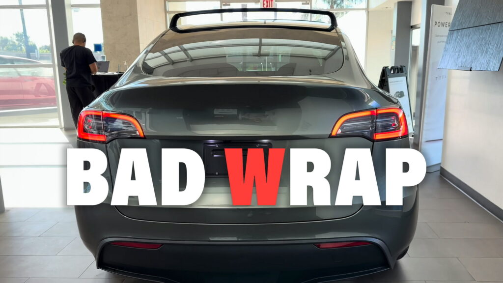  Tesla Model Y’s $8,000 Dealer Wrap Looks Like A DIY Project Gone Wrong