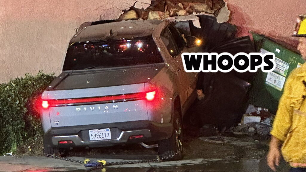  Rivian R1T Crashes Into Multiple Cars Before Smashing Through Hollywood Pizza Shop