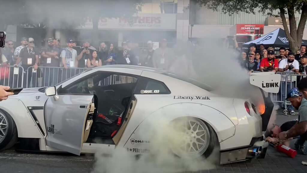  Two Tuned Nissan GT-Rs Ignite And Turn Into Fire-Breathing Godzillas At SEMA Cruise