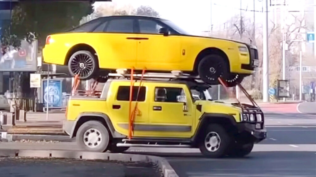  Influencer Straps A Rolls-Royce Ghost On The Roof Of A Hummer H2—Because Clicks