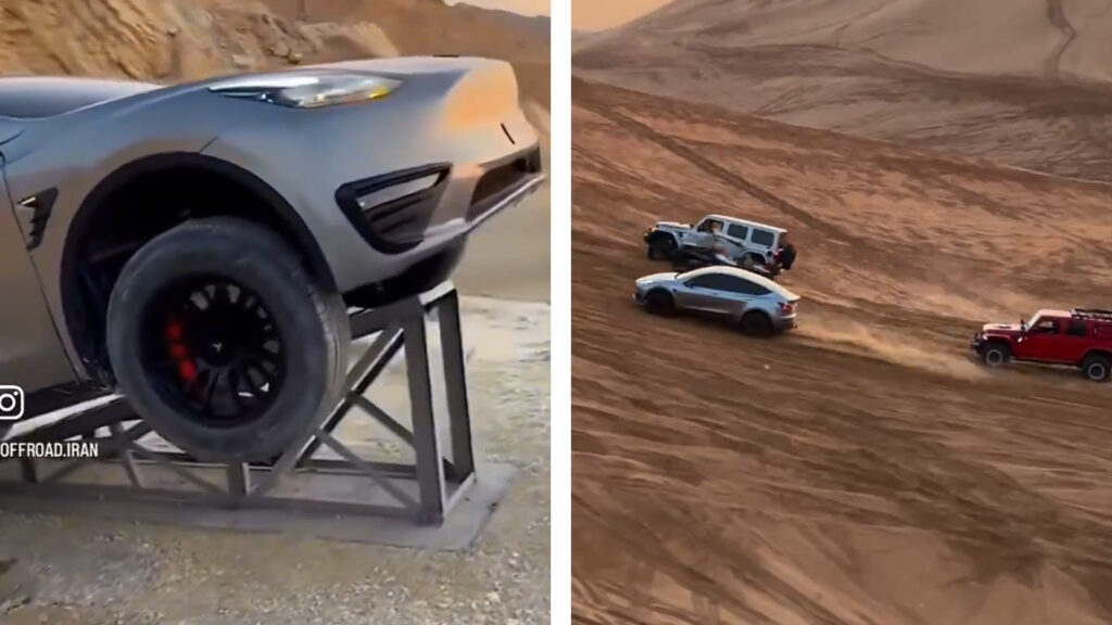  Modded Tesla Model Y Leaves Jeep Wranglers In The Dust Racing Up Sand Hills
