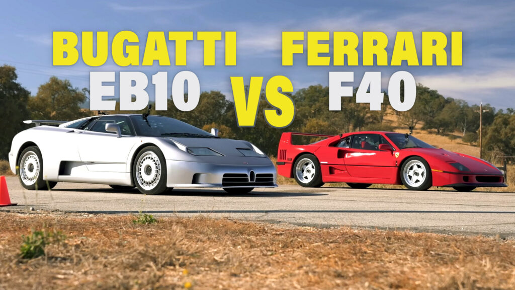  The Bugatti EB110 Spills Its Guts Out On The Strip In Drag Race Against Ferrari F40