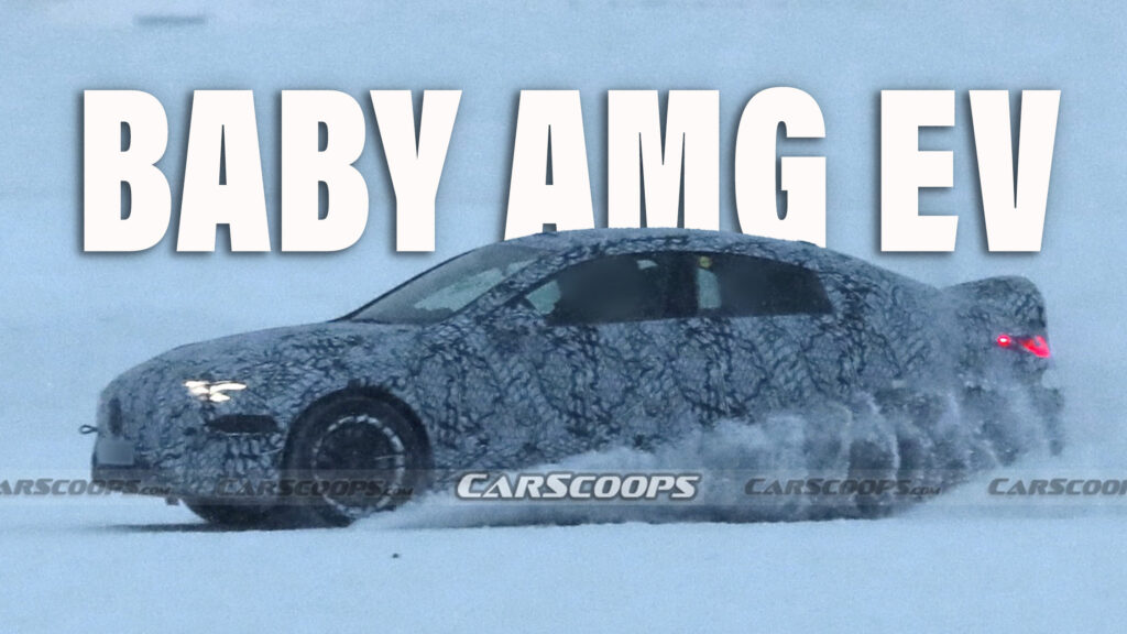  Electric Mercedes-AMG CLA Spied For The First Time Spraying Four Rooster Tails In The Snow