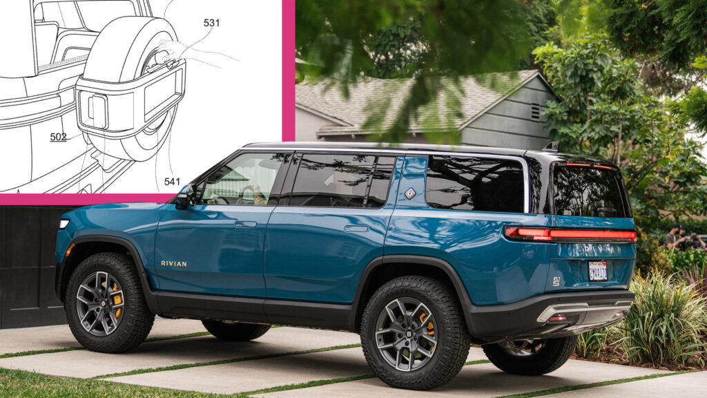  Rivian Working On Trick Spare Wheel Carrier With A Vacuum And Waste Can