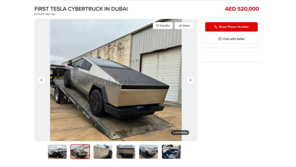  First Tesla Cybertruck On Sale In Dubai Offered For $142,000