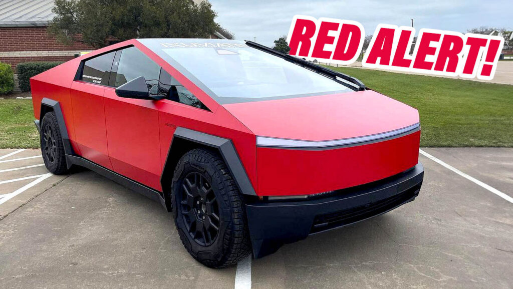  Ferrari Red Tesla Cybertruck Rocks A Sprayed-On Liquid PPF Paint Job
