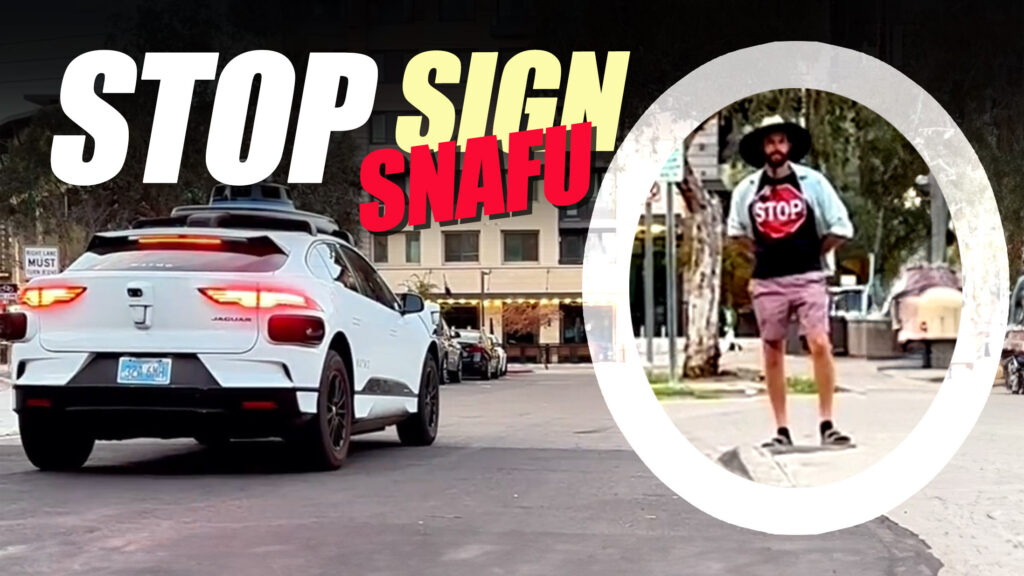  Man Fools Waymo Self-Driving Cars With Stop Sign T-Shirt