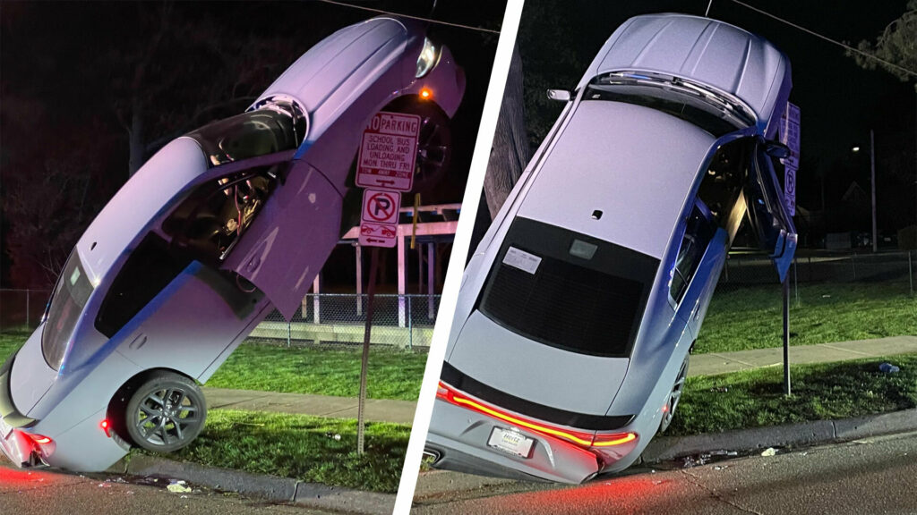  Drunk Driver Launches Dodge Charger On Top Of No Parking Sign