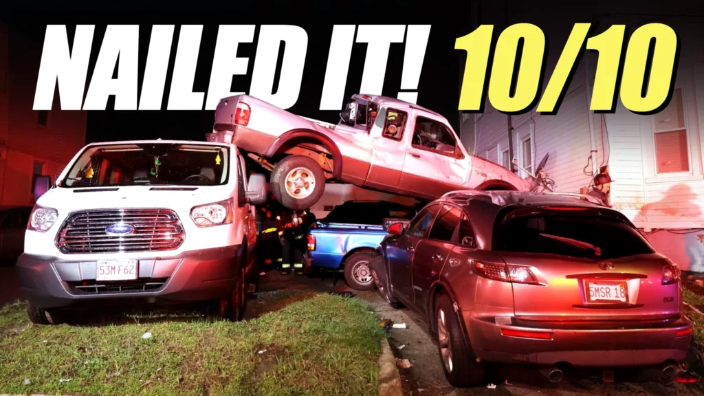  Ford Ranger Lands On Top Of 3 Cars After Bizarre Crash