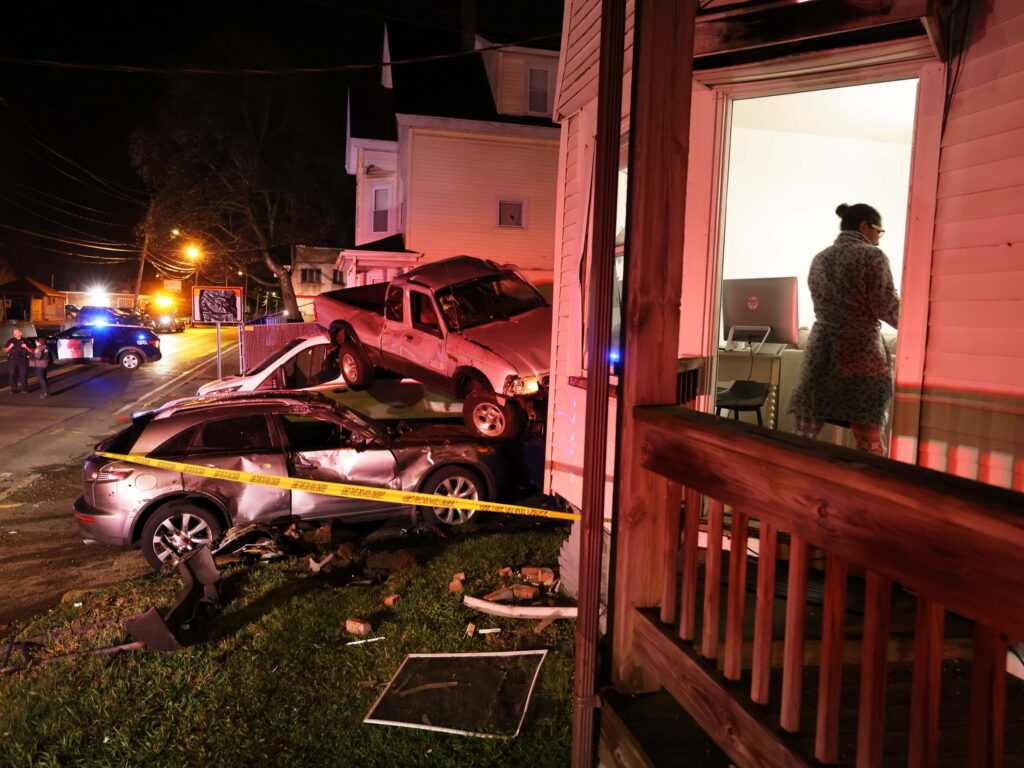  Ford Ranger Lands On Top Of 3 Cars After Bizarre Crash