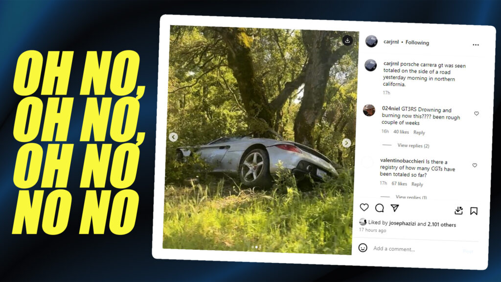  Ouch! Porsche Carrera GT Flies Off The Road Crashing Into Tree