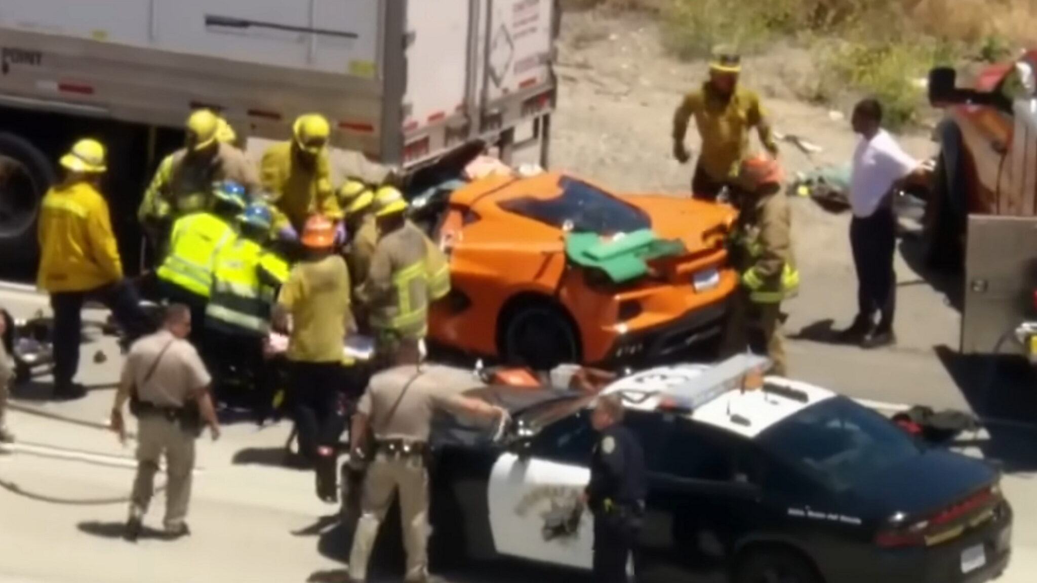 77-Year-Old Corvette C8 Driver Pinned Under 18-Wheeler | Carscoops