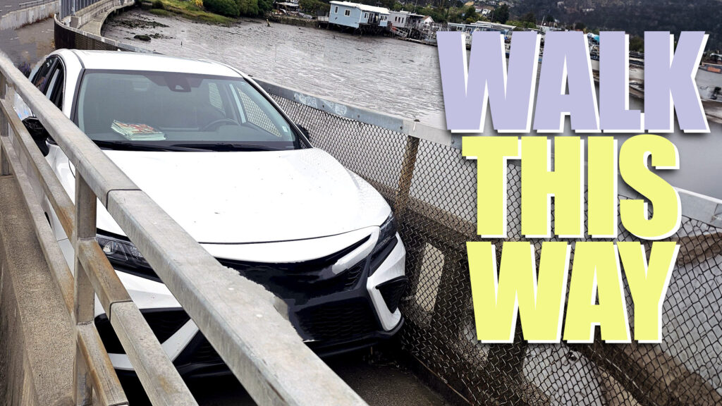  Man Gets Toyota Camry Stuck On Pedestrian Bridge After Driving Through It
