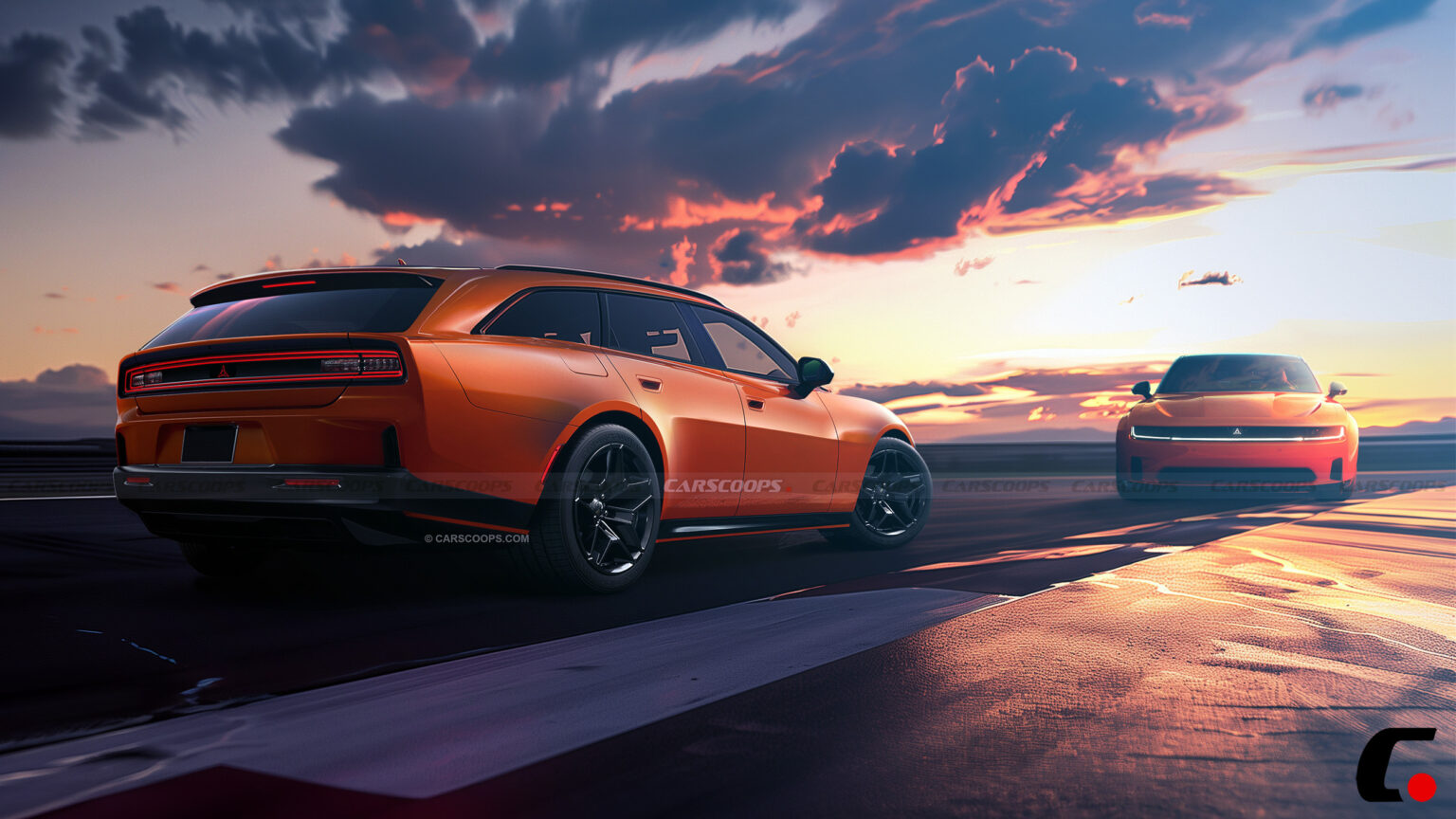 2026 Dodge Magnum We Envision A Fully Charged Reboot Carscoops 2026 Dodge Magnum Orange Front Rear Carscoops 1536x864 