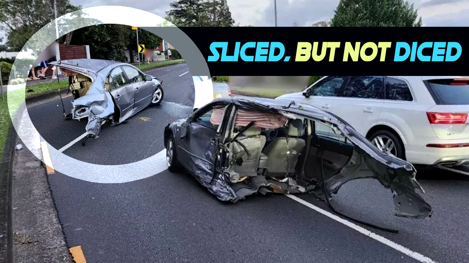 Teen Walks Away After His Mazda Splits In Half In Shocking High-Speed Crash
