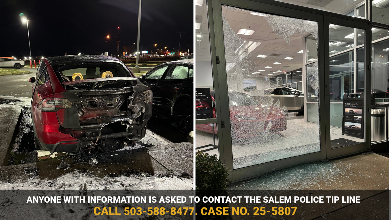 Police Investigate Possible Arson Attack At Tesla Store In Oregon ...
