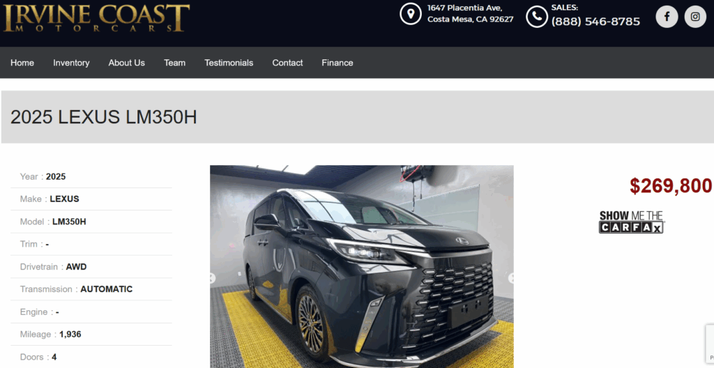 Оголошення про продаж Lexus LM