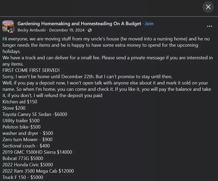 Скріншот шахрайського оголошення