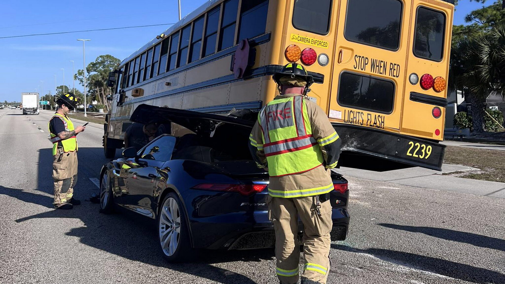 Sports Car Swallowed Under A Florida School Bus In Wild Crash Caught On ...