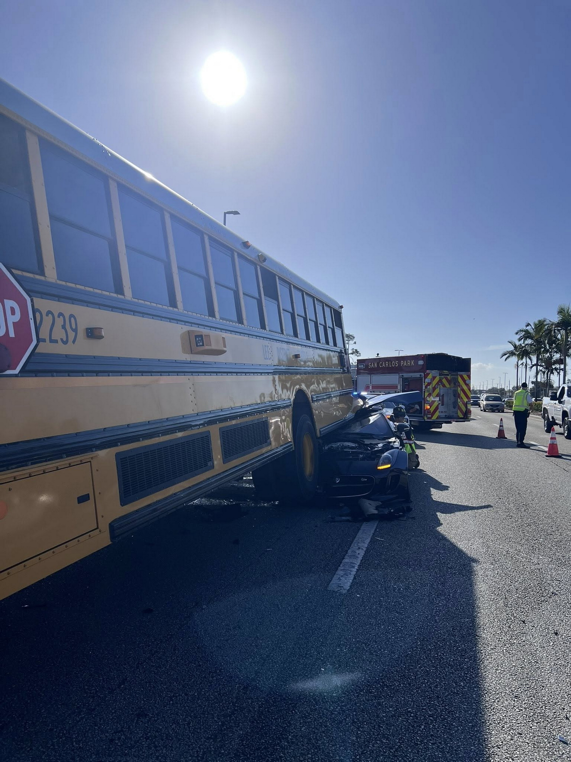 Sports Car Swallowed Under A Florida School Bus In Wild Crash Caught On ...