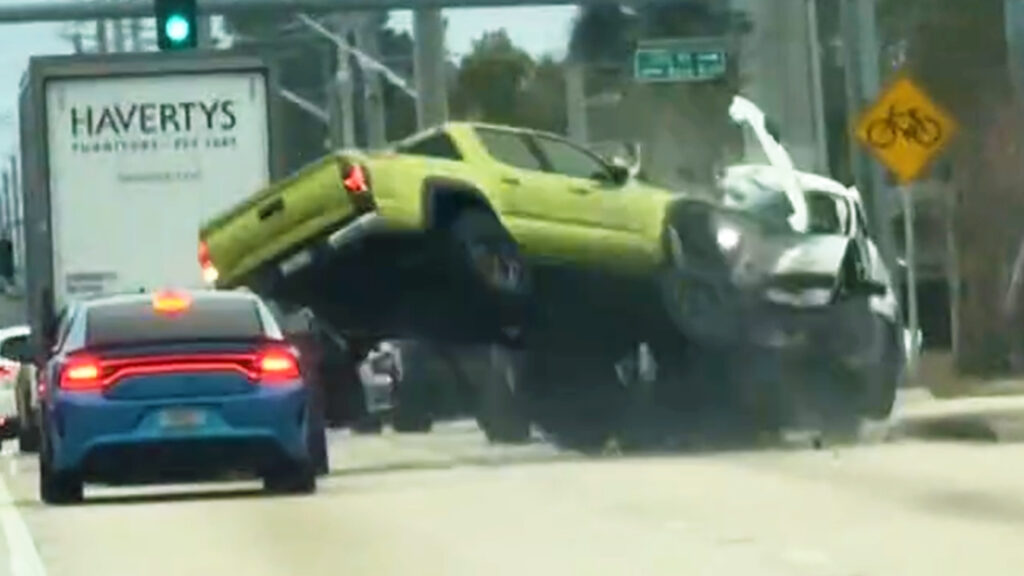  Tacoma Hits Stopped Traffic So Hard It Flips Into The Air