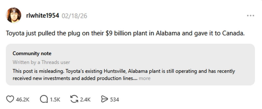 Google AI Backed Viral Fake Claim That Toyota Left Alabama For Canada