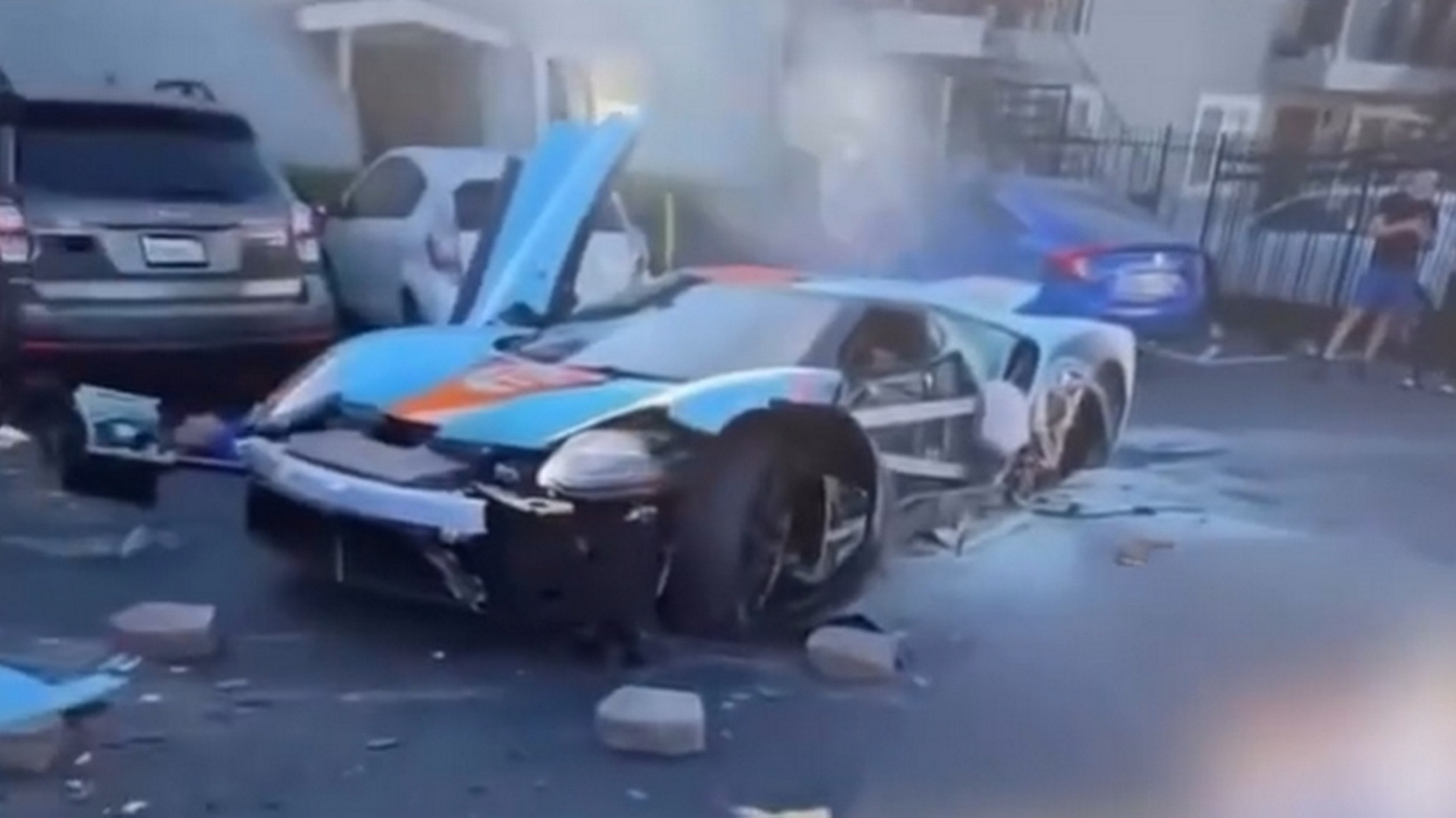 A $2.5 Million Ford GT Met A Parking Lot Van And Lost