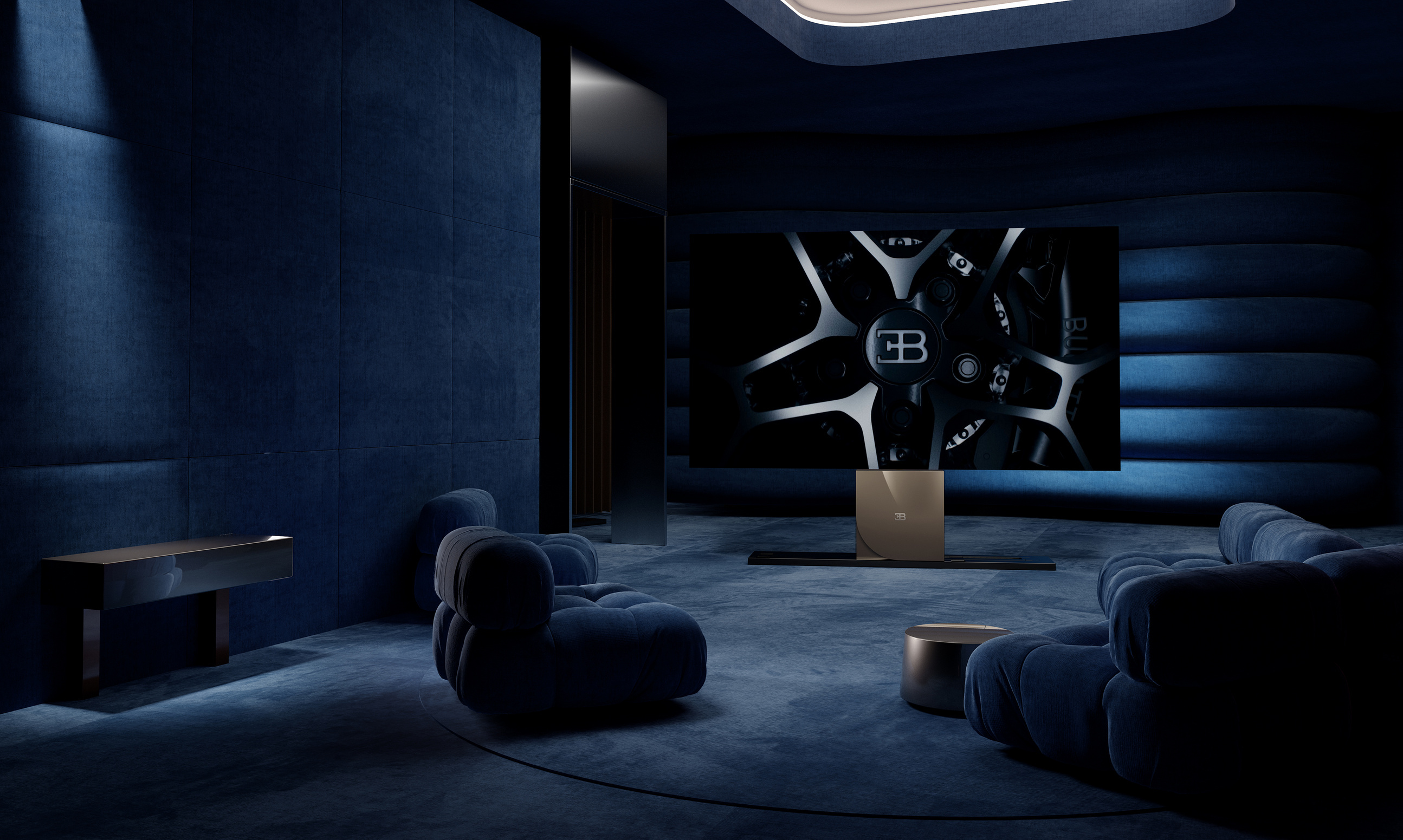 La TV de 137 pulgadas de Bugatti desaparece en un mueble en 45 segundos