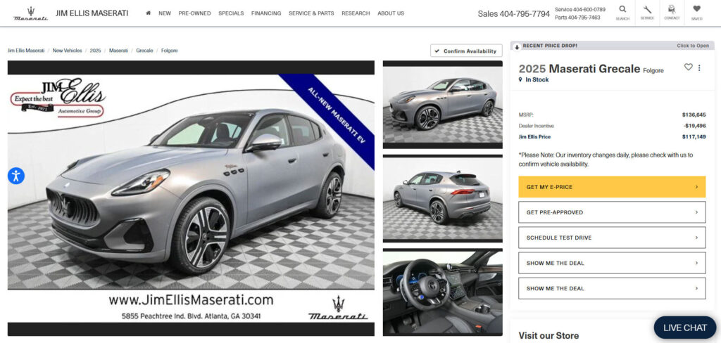  Maserati Dealers Are Knocking $20,000 Off The Grecale EV, And It Still Seems Overpriced