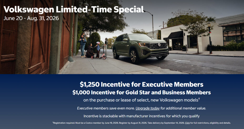  Costco&rsquo;s Latest Auto Deal Takes Up To $1,250 Off A New Volkswagen