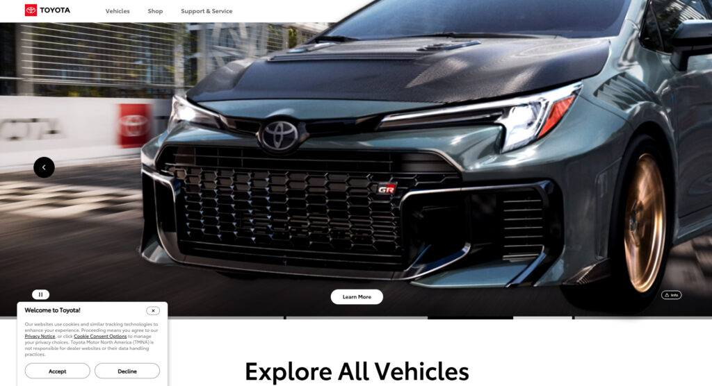 Toyota pozwana: przycisk odrzucenia ciasteczek na Toyota.com miał nie działać