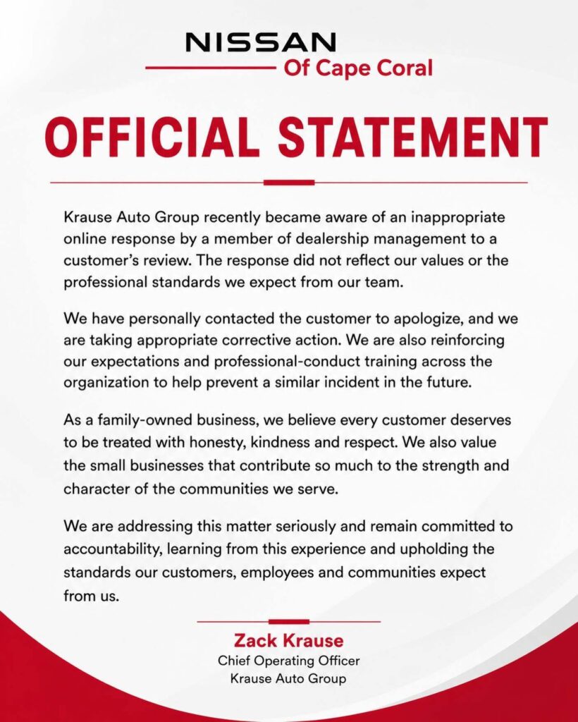  Nissan GM Retaliated Over A Customer&rsquo;s Bad Review, Then 1.4 Million Viewers Returned The Favor