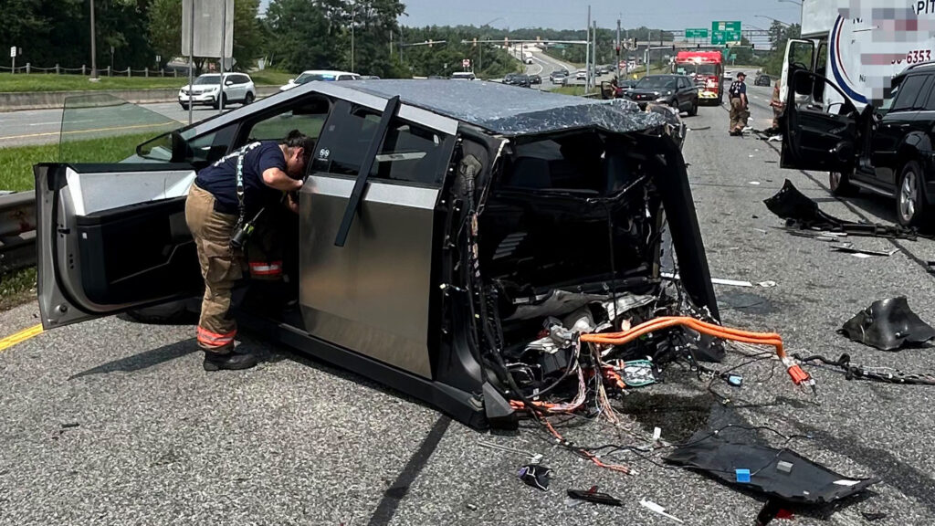  Cybertruck Ripped In Two After Runaway Truck Triggers 10-Car Pileup
